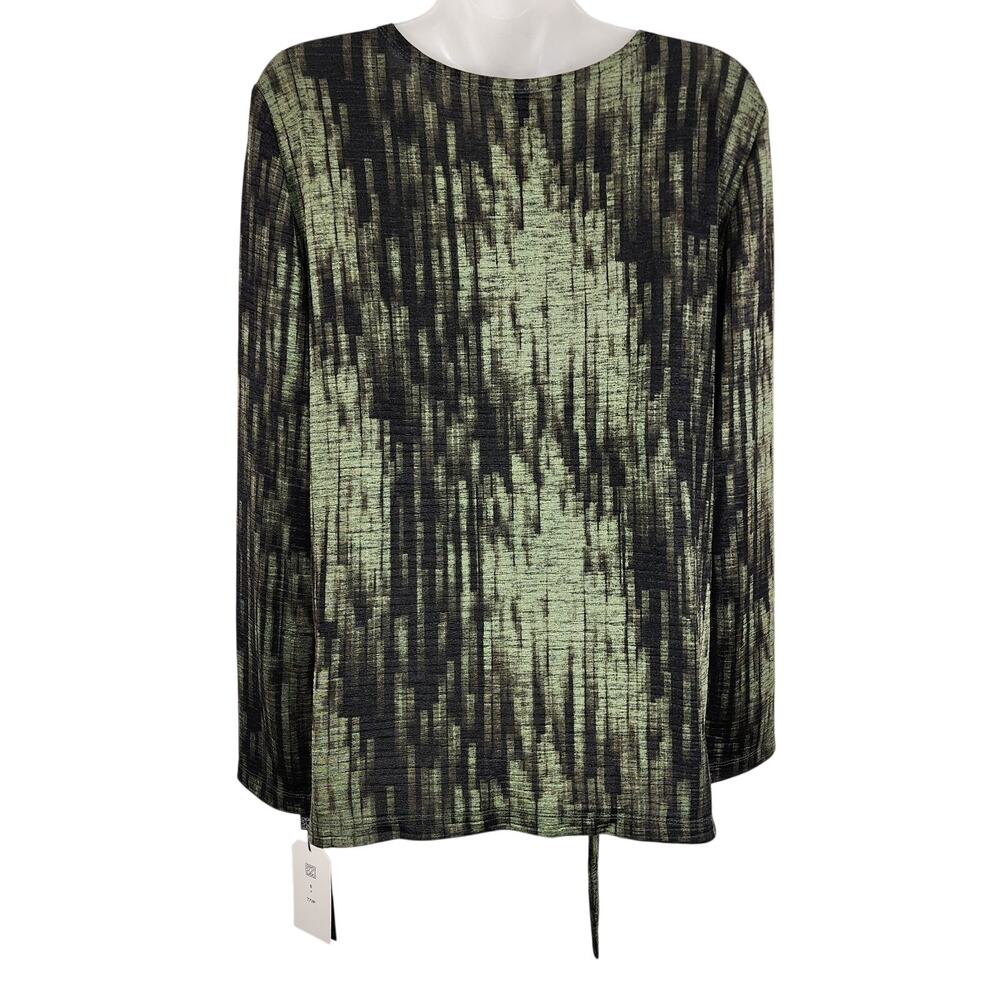 Clara Sun Woo Crinkle Pleat Blouson Overlay Side Tie Detail Top Small Olive Soft - Picture 2 of 10